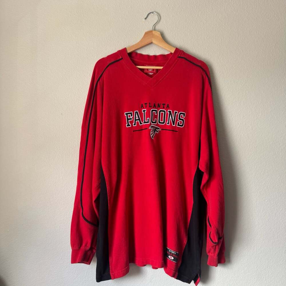 Y2K Atlanta Falcons NFL Red Black Embroidered Long Sleeve Shirt XL